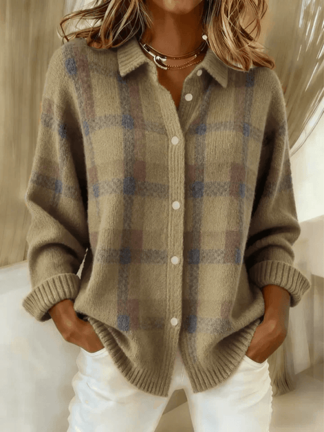 Esmeralda Plaid Cotton Flannel Button-Up Long Sleeve Blouse for Women