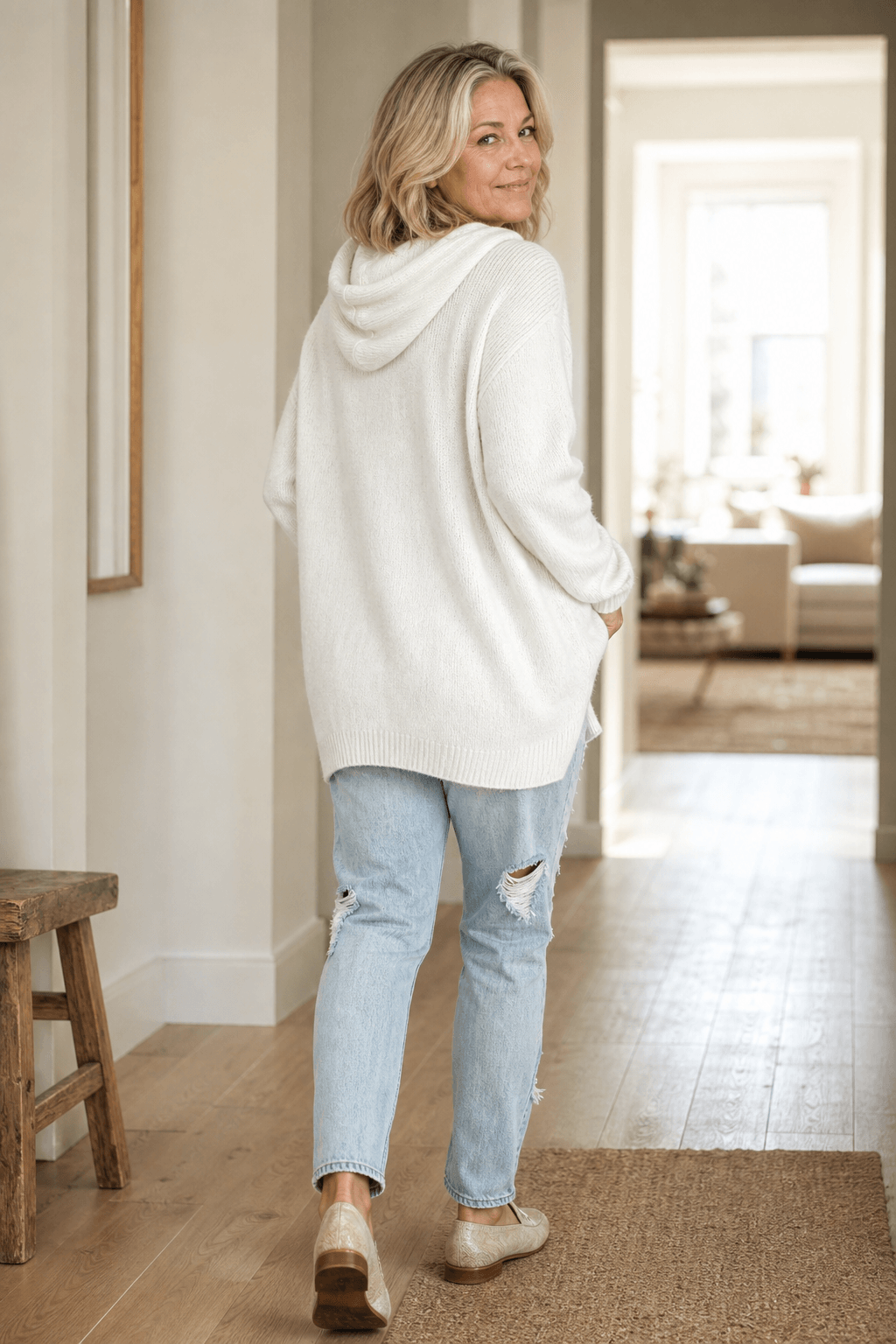 Women's Oversized Hooded Knitted Jumper with Drawstring