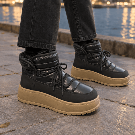 Leone-Garda Quilted Lace-Up Platform Boots for Women in Synthetic Leather