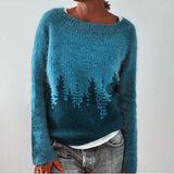 Maude Forest Print Women's Knitted Christmas Jumper with Crew Neck