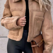 Women's Faux Shearling Panel Jacket with Notch Collar