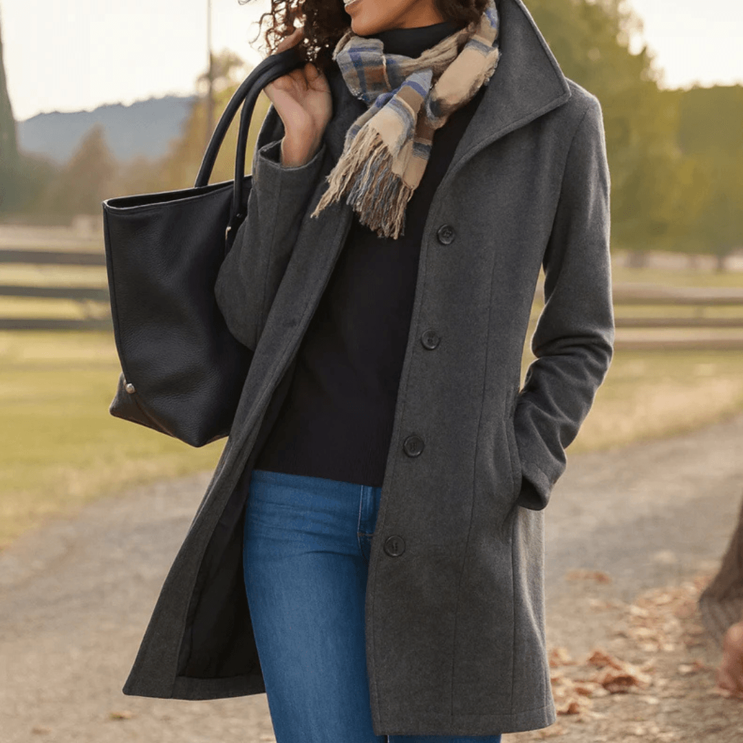 Helga Women's Wool Blend Winter Coat with Button-Front Closure