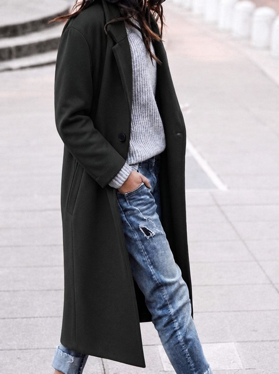 Angelika Oversized Lapel Long Wool-Blend Winter Coat for Women