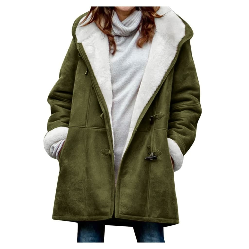 Faux Shearling Hooded Toggle Winter Coat with Insulated Warmth for Women