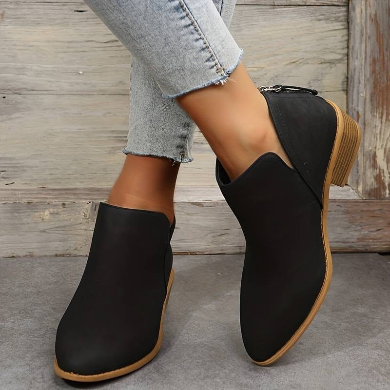 Riley Ankle Low Heel Slip On Womens Boots with Back Zip