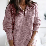 Women's Half-Zip Textured Knitted Jumper with Stand Collar