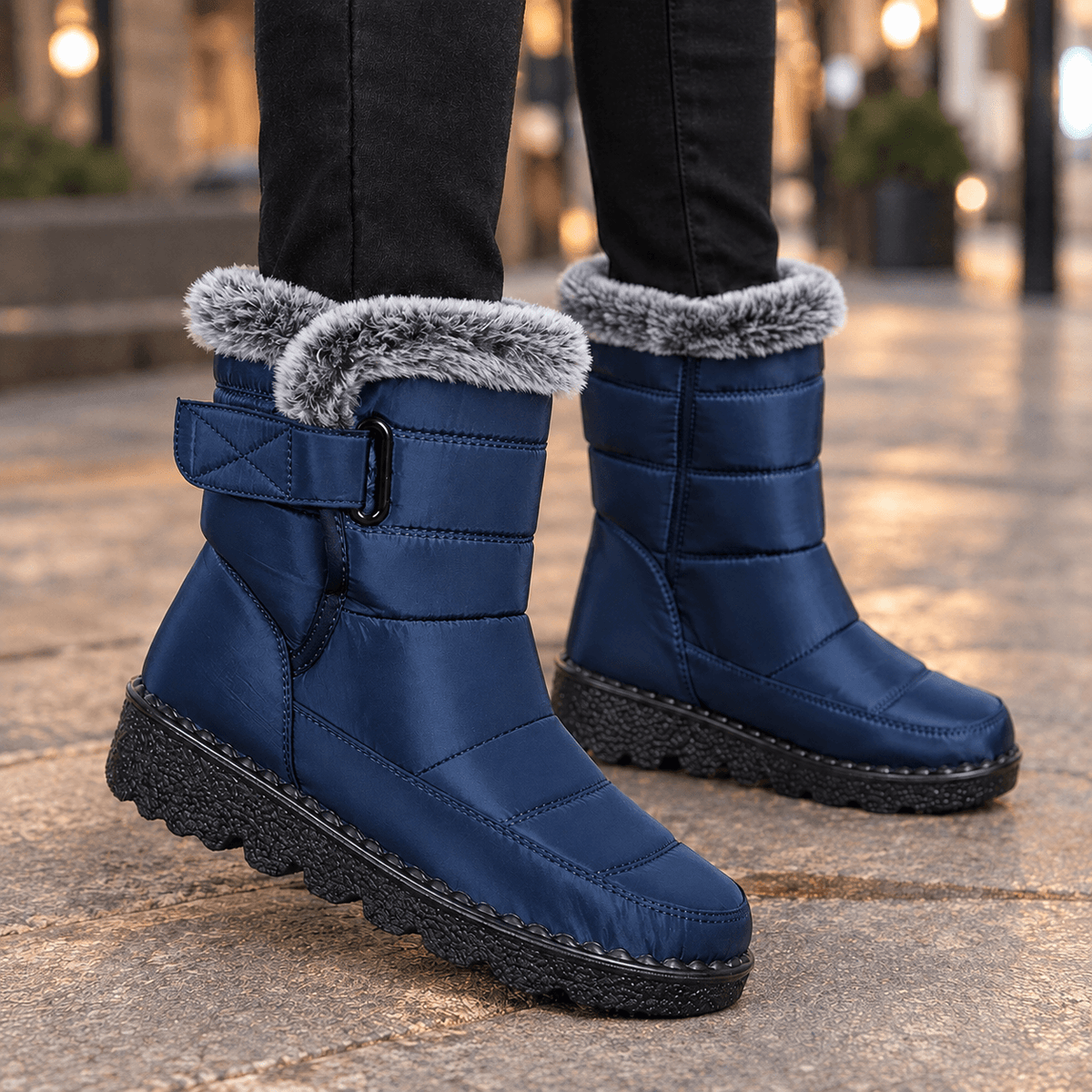Mantova-Lucca Microfiber Mid-Calf Women's Boots with Plush Collar and Adjustable Strap
