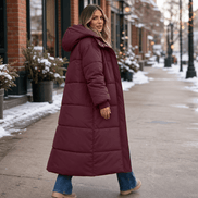 Women's Long Hooded Quilted Puffer Jacket with Pockets in Polyester