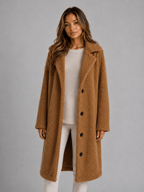 Women's Longline Teddy Borg Fleece Button-Front Jacket