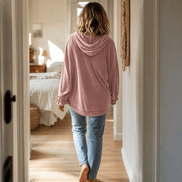 Ruffle Cuff Velvet Hoodie with Dropped Shoulder for Women