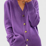 Lillyanne Heart Button V-Neck Women's Knitted Cardigan with Soft Drape