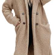 Women's Long Teddy Fleece Coat with Button Front Closure