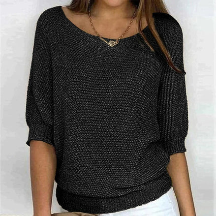 Jade Relaxed-Fit Batwing Sleeve Knitted Jumper for Women