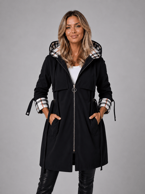 Hooded Longline Jacket with Adjustable Drawstring Waist
