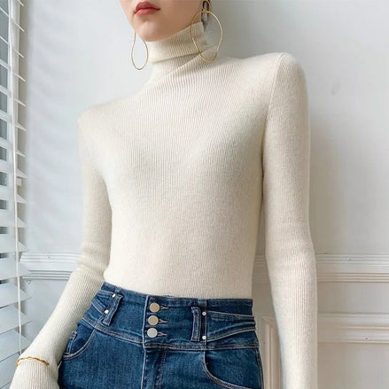 Camille Slim Fit Cashmere Blend Ribbed Turtleneck Jumper for Ladies