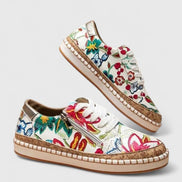 Olisette Floral Embroidered Textile Women's Comfort Shoes with Zip Detail