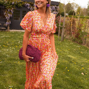 Amelia Floral Wrap Maxi Dress for Autumn Wedding Guests