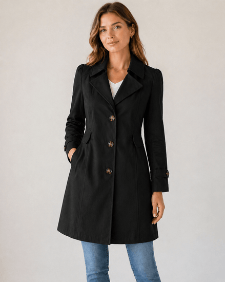 Women's Tailored Buttoned Trench Coat with Fitted Waist