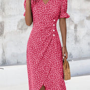 Floral Wrap Midi Dress for Wedding Guest and Christmas Party Wear