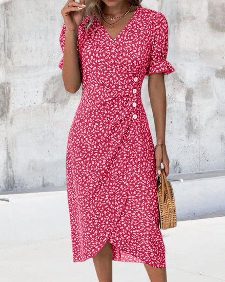Floral Wrap Midi Dress for Wedding Guest and Christmas Party Wear