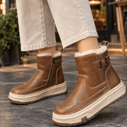 Imola-Milano Women's Plush-Lined Leather Platform Winter Boots with Buckle Strap