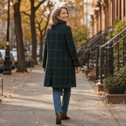 Women's Oversized Plaid Wool-Look Coat with Two-Button Front