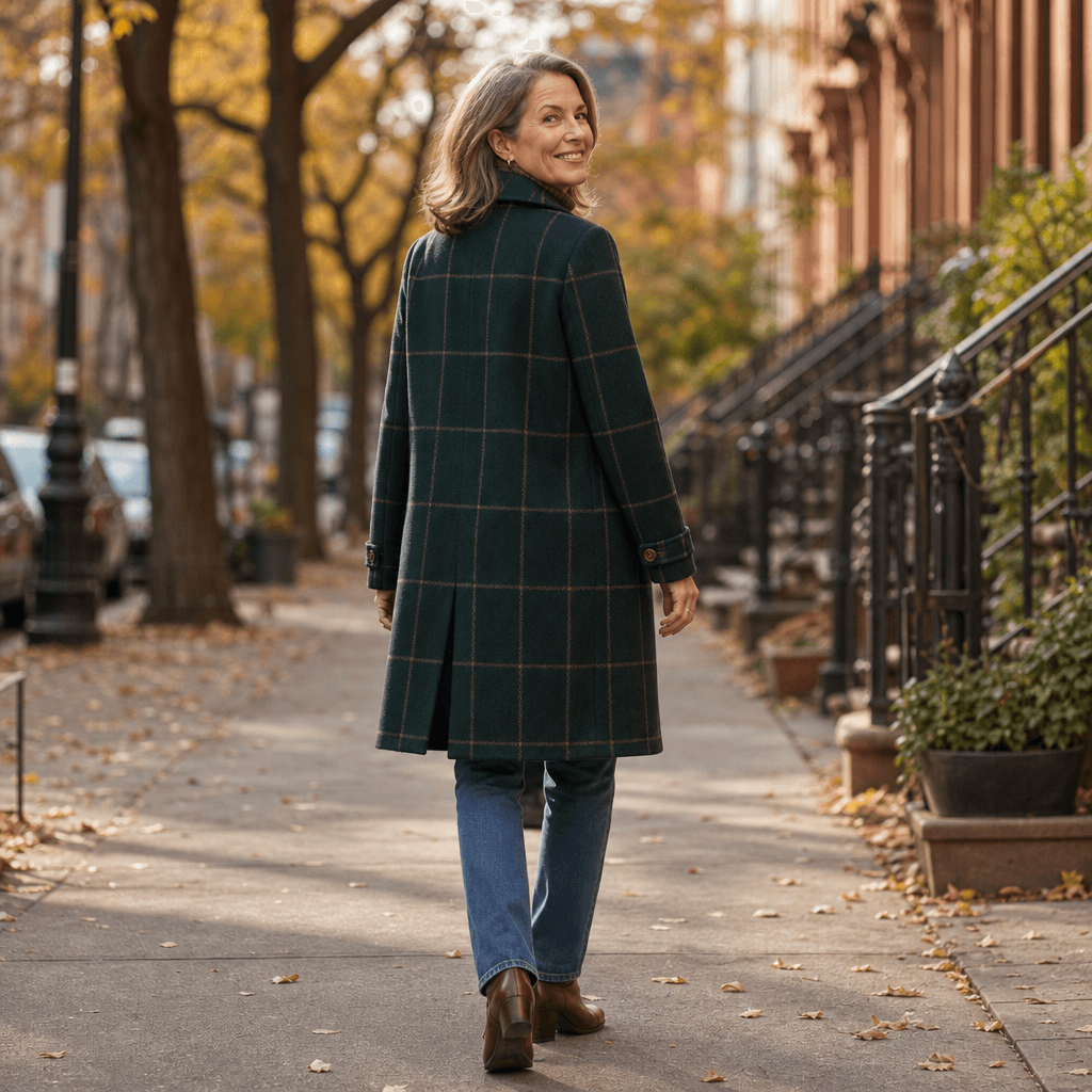 Women's Oversized Plaid Wool-Look Coat with Two-Button Front