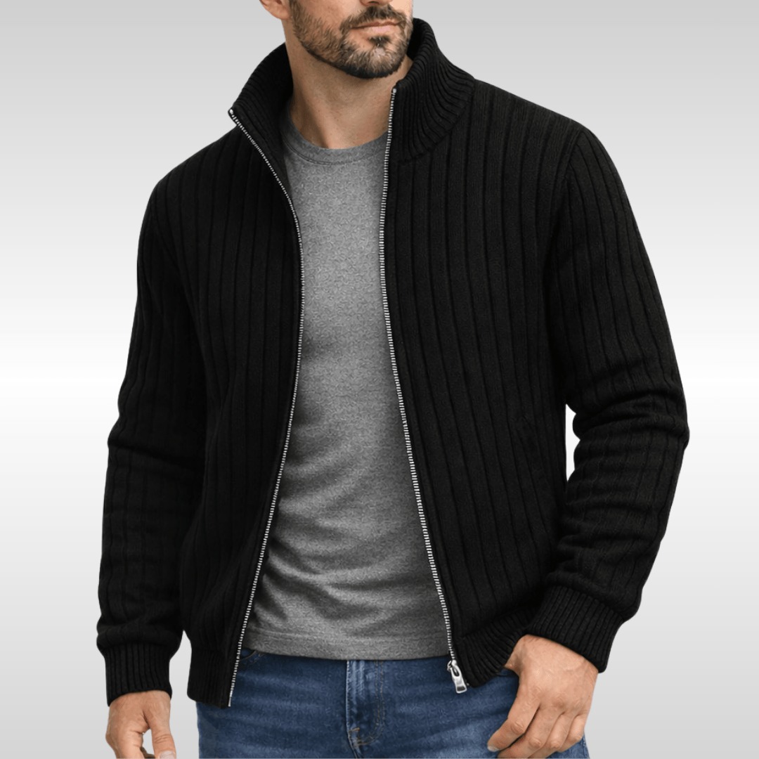 Callum Ribbed Knit Full-Zip Cardigan for Men
