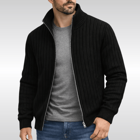 Callum Ribbed Knit Full-Zip Cardigan for Men