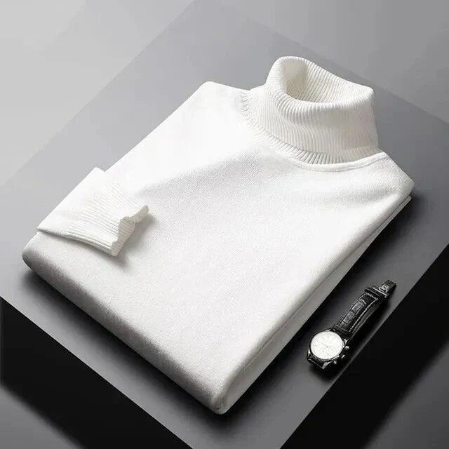 Men's Knit Turtleneck Jumper with Ribbed Collar