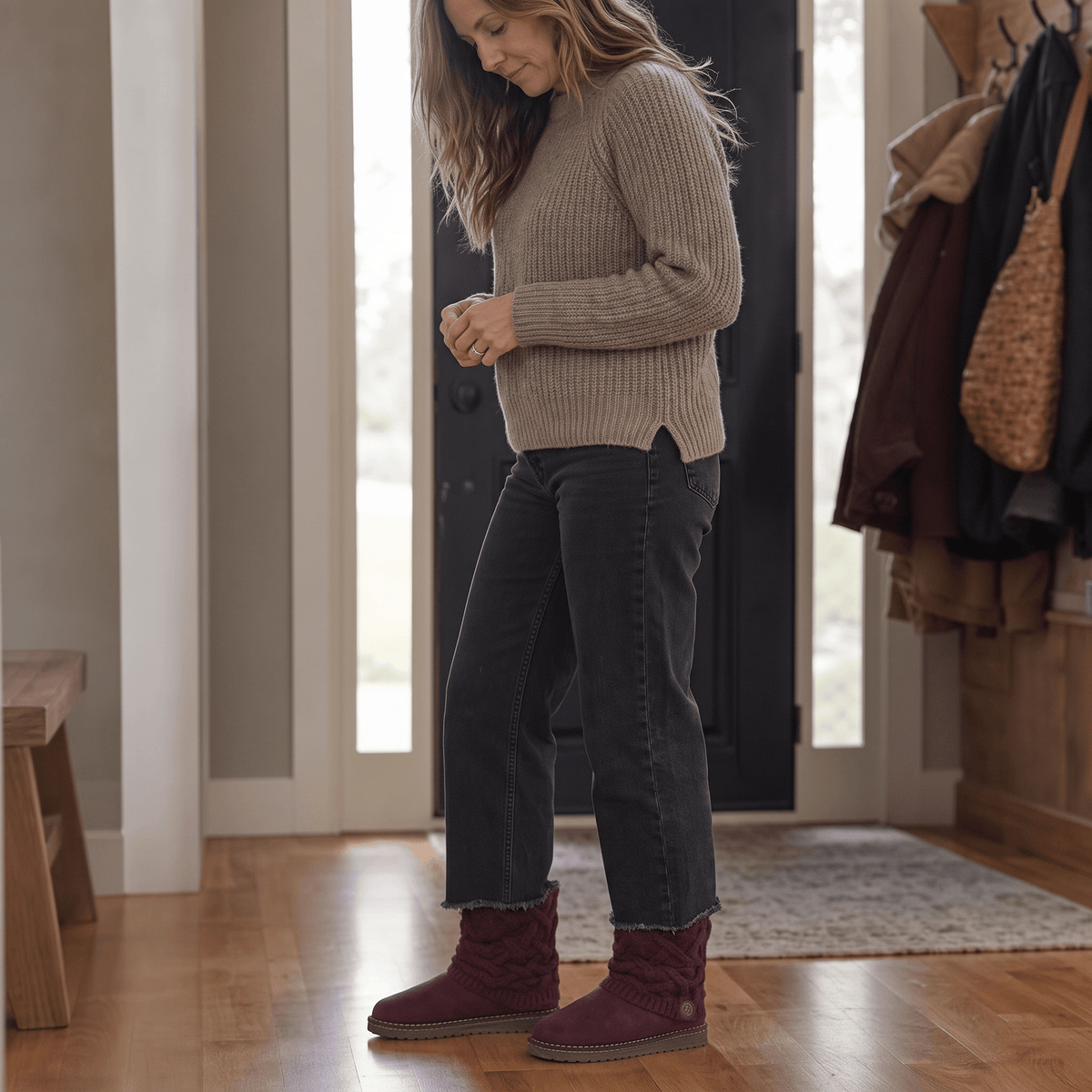 Coziva Cable-Knit Cuffed Mid-Calf Suede Boots for Women