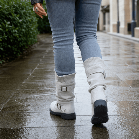 Women's Suede Winter Boots with Ribbed Cuff and Lug Sole