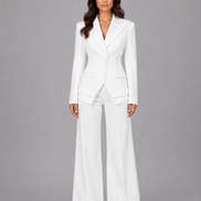 Cinched-Waist Blazer and Wide-Leg Trouser Suit with Tailored Fit