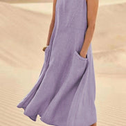 Sleeveless Linen Midi Dress with Pockets for a Christmas Party