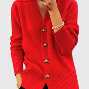 Lillyanne Heart Button V-Neck Women's Knitted Cardigan with Soft Drape