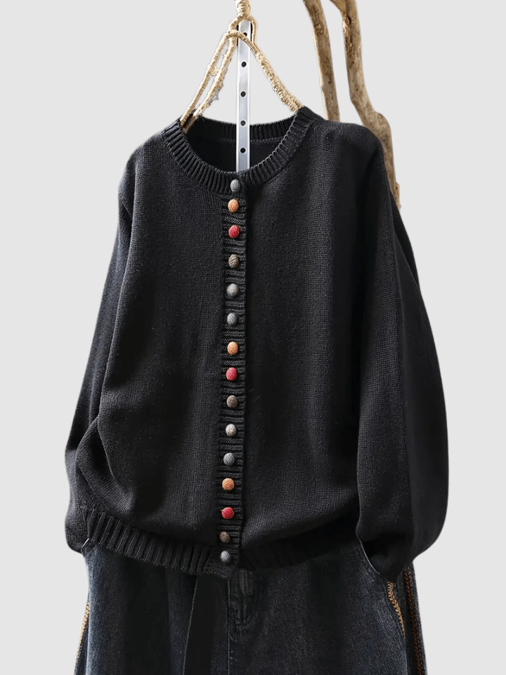 Lena Button-Front Knitted Cardigan with Colourful Buttons