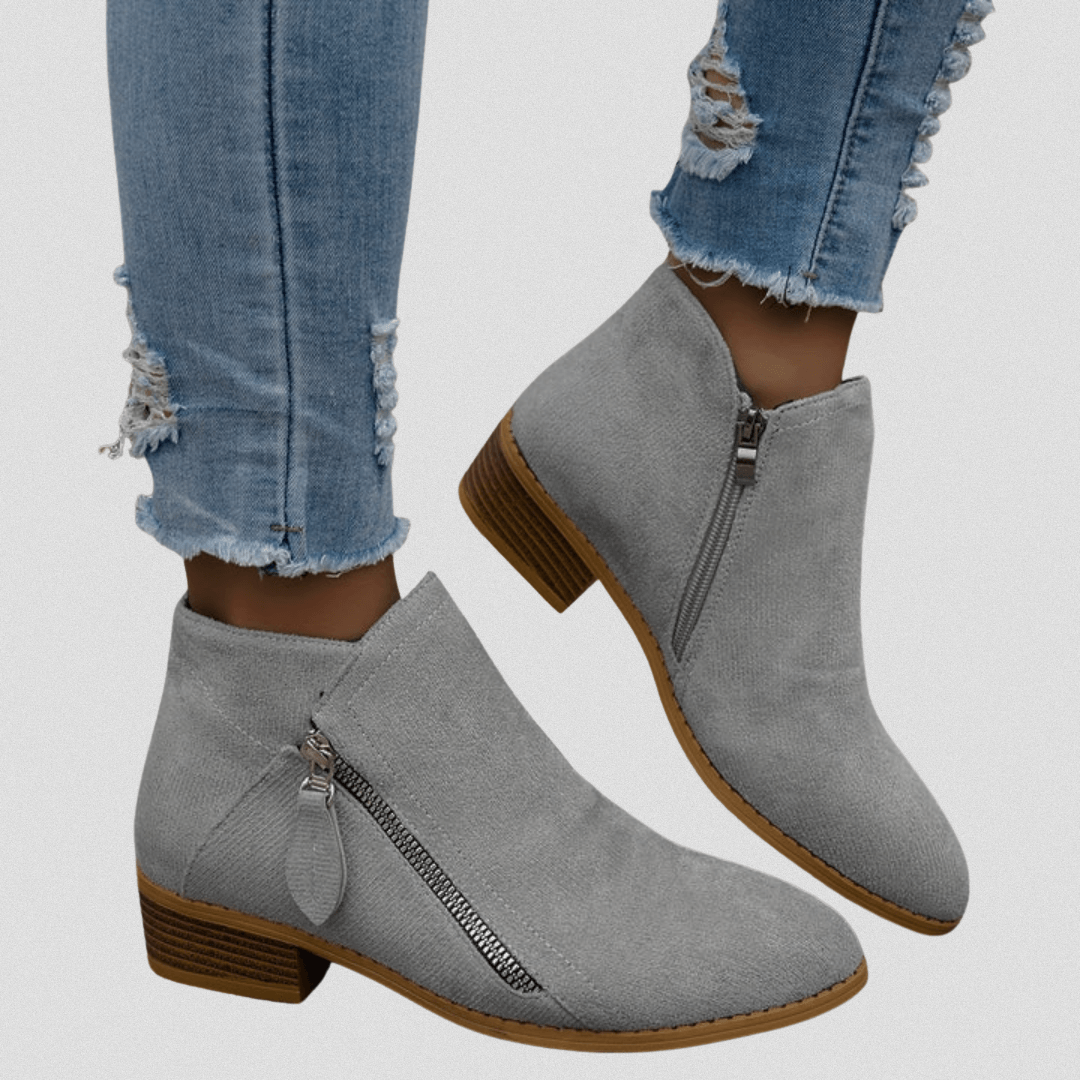 Women's Faux Suede Side-Zip Ankle Boots with Stacked Block Heel