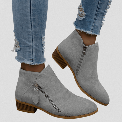 Women's Faux Suede Side-Zip Ankle Boots with Stacked Block Heel