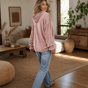Ruffle Cuff Velvet Hoodie with Dropped Shoulder for Women