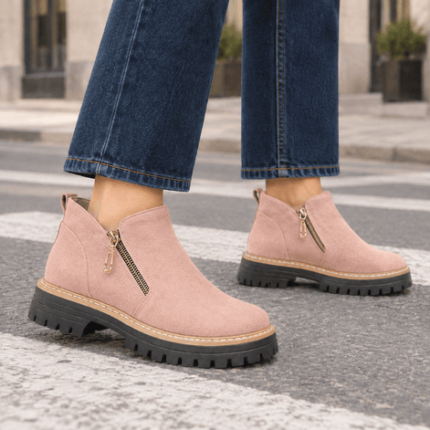 Women's Lugged-Sole Suede Zip-Up Ankle Boots