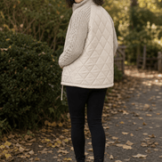 Women's Knit-Panel Quilted Puffer Jacket with Ribbed Cuffs