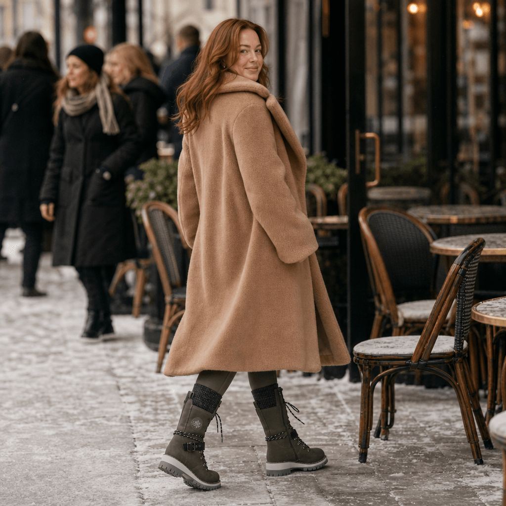 Women's Knit-Cuff Lace-Up Winter Boots with Buckle Strap