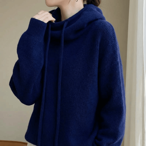 Women's Merino Wool Hooded Knitted Jumper with Drawstring