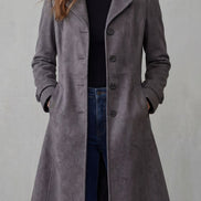 Suede-Effect Longline Coat with Tailored Waist for Women in Winter