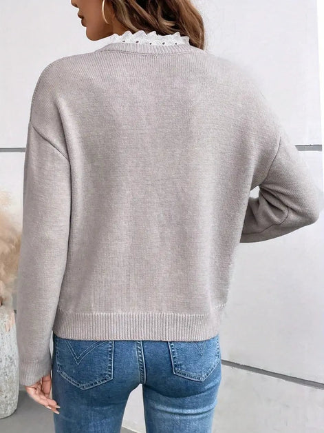 Kaitlyssa Lace-Trim V-Neck Women's Knitted Jumper