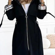 Ainsley Women's Hooded Zip-Up Longline Winter Coat with Check Lining