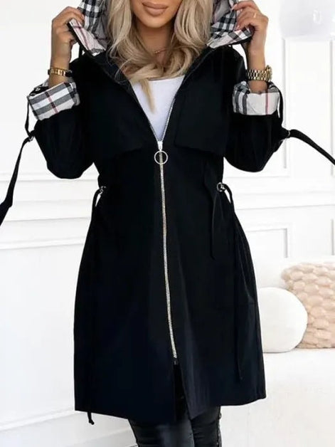 Ainsley Women's Hooded Zip-Up Longline Winter Coat with Check Lining