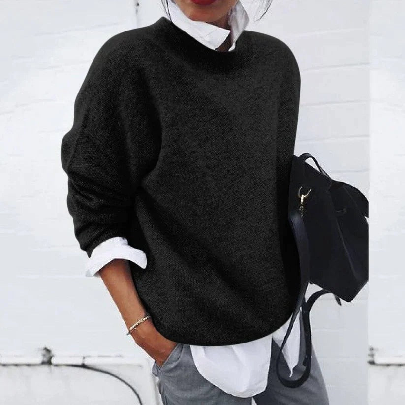 Poppy Crew Neck Knit Sweater with Relaxed Fit for Women