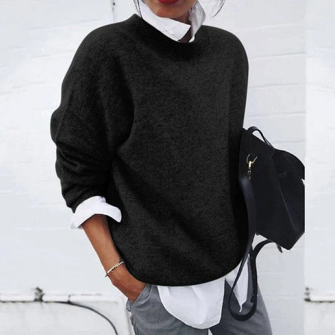 Poppy Crew Neck Knit Sweater with Relaxed Fit for Women