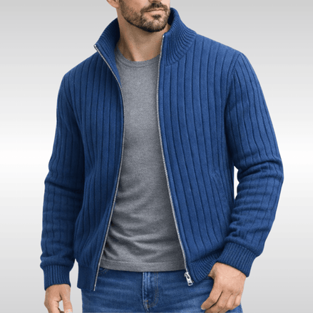 Callum Ribbed Knit Full-Zip Cardigan for Men